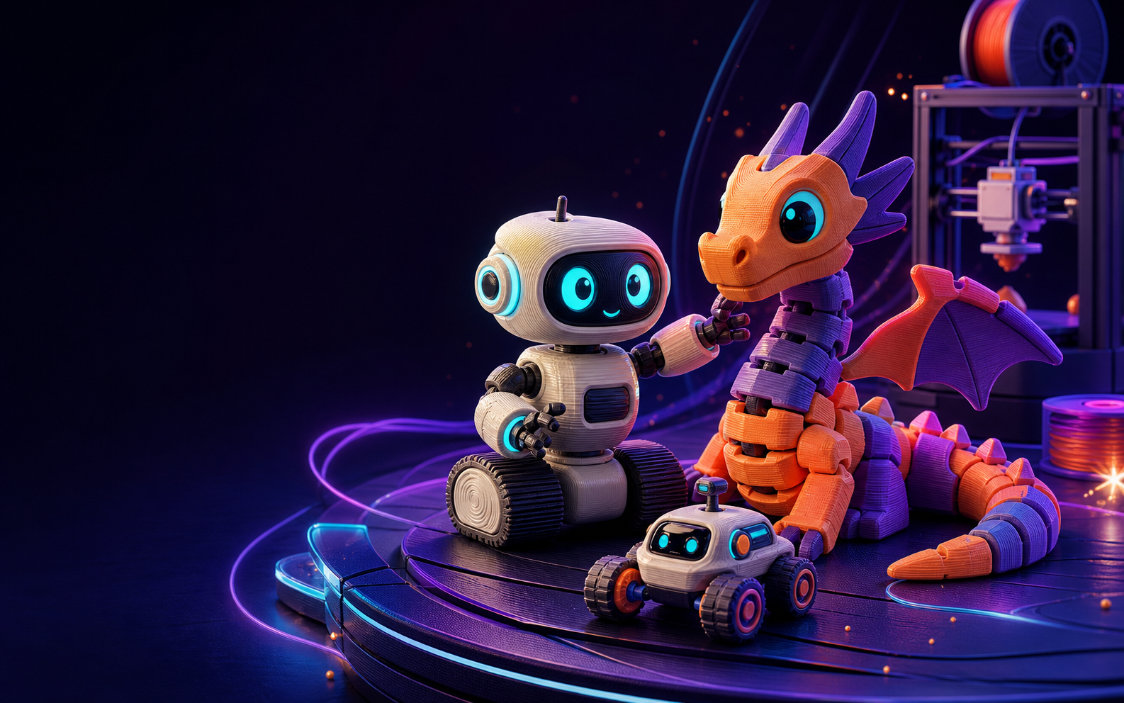 Robot, dragón articulado y rover impresos en 3D en el taller GeniaFab